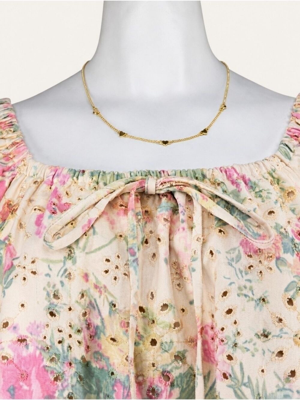GeeGee Floral Eyelet Puff Sleeve Babydoll Dress Pockets Coquette NWT Small - Picture 5 of 14
